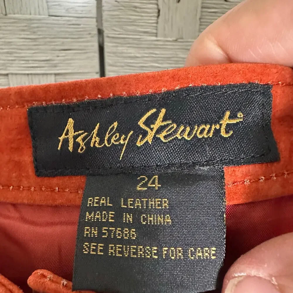 Ashley Stewart women's leather jacket skirt set vintage burnt orange plus size‎